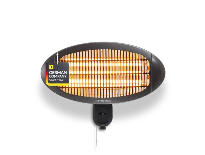 TROTEC Radiateur infrarouge électrique IR 2000 S - chauffage de terrasse Infrarouge Radiateur Radiant Halogene Mural pour Terrasse de Jardin Exterieur\, Table à Langer ou Salle de Bain\, 2000 W