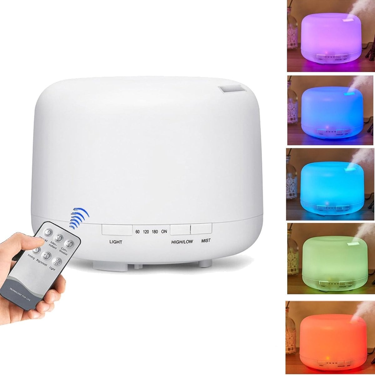 Luchtbevochtiger Cool Mist Diffuser met 7 LED-lichten en afstandsbediening, 500 ml