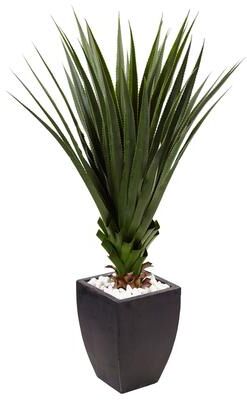 Nearly Natural 4.5-foot Spiked Agave in Black Planter (Indoor/ Outdoor)