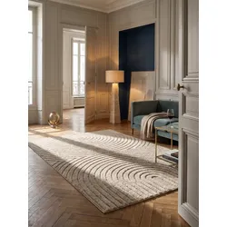 Hochflorteppich Organische Bögen mit 3D-Effekt Beige 120x170 cm Waschbar
