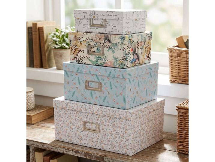 Geschenk- und Aufbewahrungsboxen, 4 Stück in verschiedenen Grössen und Mustern