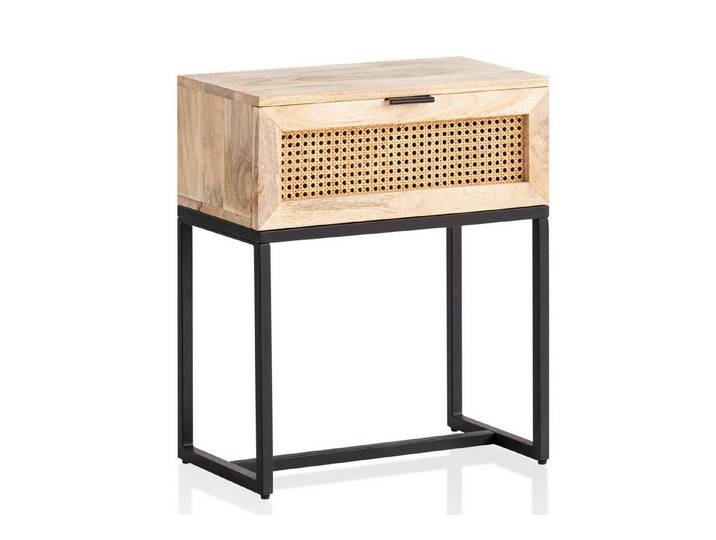 furnicato Nachttisch Nachtschrank Vollholz Wiener Geflecht 50x60x30 cm Hellbraun, Handgefertigter Nachttisch mit Wiener Geflecht für Boxspringbetten