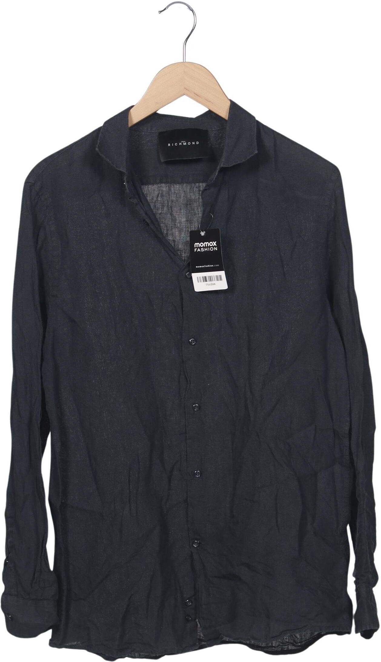 John Richmond Herren Hemd, Marineblau, Gr. M, Leinen - Second Hand