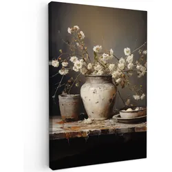 LEINWANDBILD Stilleben - Blumen - Blumenstrauß - Vase - Wein Wanddeko 40x60 cm