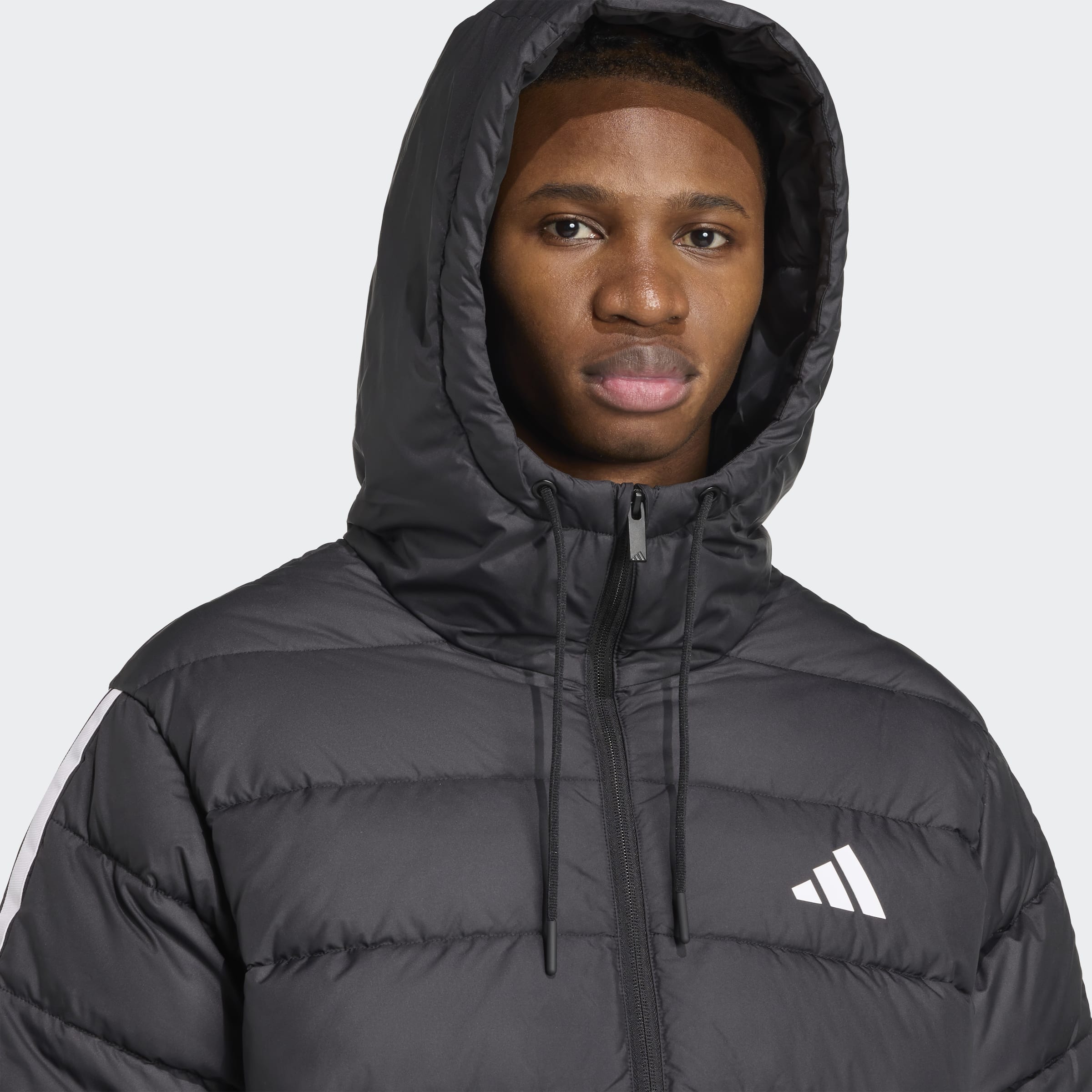 Steppjacke ADIDAS SPORTSWEAR "ESSENTIALS CLIMAWARM 3-STREIFEN SYNTHETIC DOWN", Herren, Gr. M, schwarz, Obermaterial: 100% Polyester, Jacken Steppjacke schwarz M