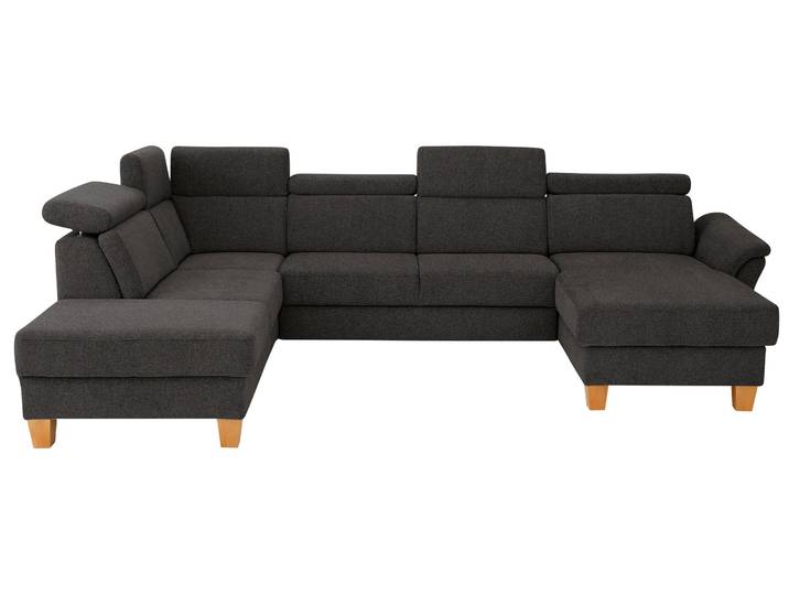 Wohnlandschaft, Polyester, Braun, 322×217 cm, U-Form, Kopfteilverstellung, Modern, Home Affaire