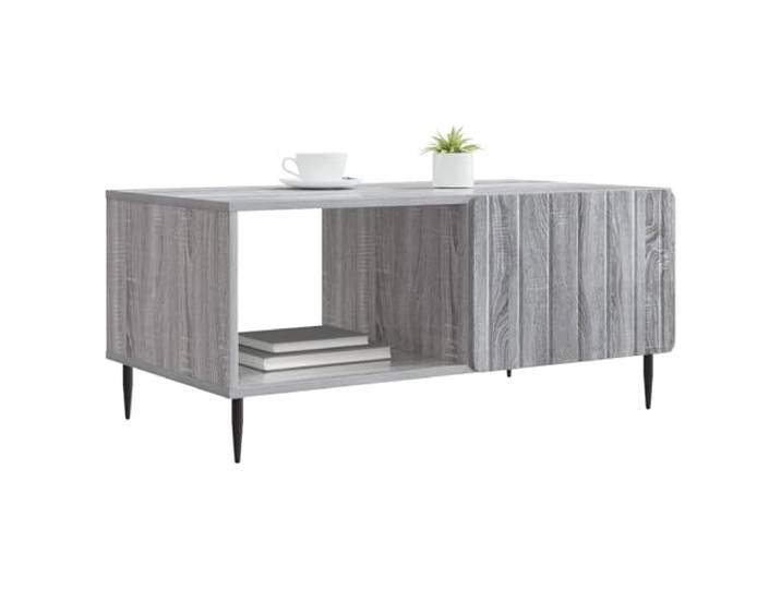 KTHLBRH Kaffeetisch Sonoma Grau 90 x 50 x 40 cm Technisches Holz, Beine aus schwarzem Metall, gepflegtes Retro-Design, großer Stauraum unten