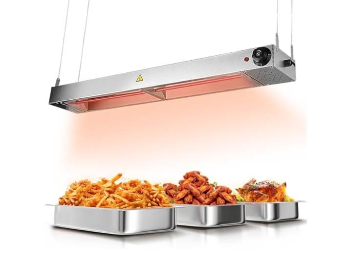 VFDZ Wärmebrücke Küche Gastro, Edelstahl Wärmelampe für Speisen(1Stk,90cm) Speisenwärmer Lampe, Hängende Lebensmittel Wärmelampe Buffet mit Temperatureinstellknopf für Küche, Buffets, Hotel