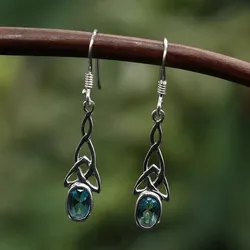 Drachensilber Ohrringe Keltenknoten mit Blauem Zirkonia gefasst 925 Silber - Silber