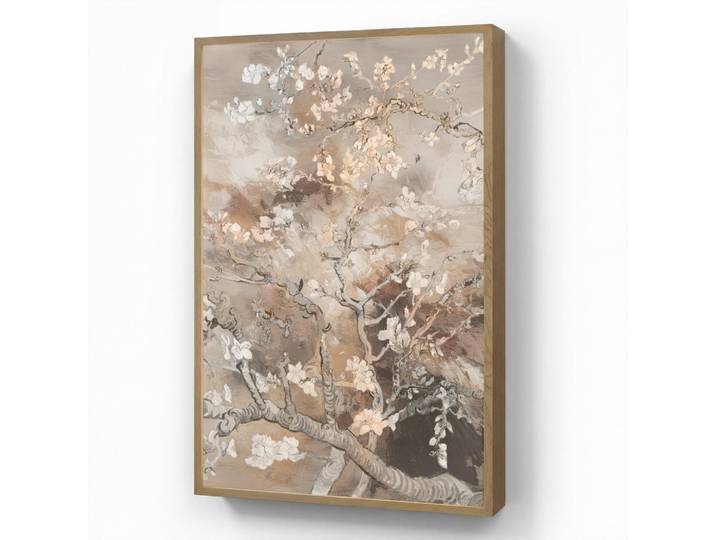 OnlyWow Wandleuchte MIT Akku Mandelblüte - Kunst - Van Gogh - Beige - Abstrakt 60x90 cm, Graubraun, Rechteckig, LED integrated, 60x90x8 cm, Lampen & Leuchten, Innenbeleuchtung, Wandleuchten