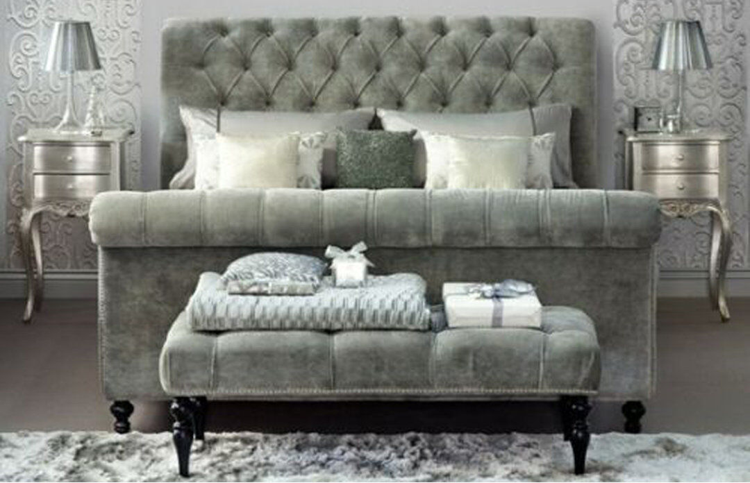 Mercer41 Tiara Upholstered Velvet Sleigh Bed Orange Kingsize (5')