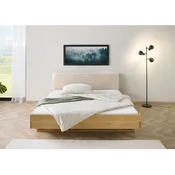 Bett Fichte 200x200x85 natur gebeizt / geölt, Kopfteil beige FICHTELBERG #140