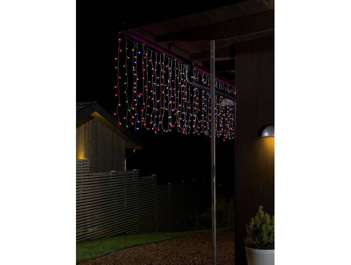 KONSTSMIDE LED-Lichtervorhang Weihnachtsdeko aussen , transparent, Dioden 200 Stk. Flammen 200 Stk., Gesamtlänge 12,47m, Lichterketten, LED Lichtervorhang, mit bunten Globes, 200 bunte Dioden, LED-Lichtervorhang
