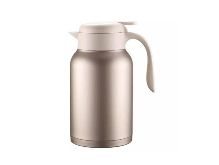 LEIYTFE Vakuum-Kaffeekanne-Teekanne, Thermokessel Mit Edelstahleinlage, Herausnehmbare Teefilter-Teekanne Doppelwandige Isolierte Kanne Wasser-Kaffee- Und Getränkespender(White-Gold,2L)