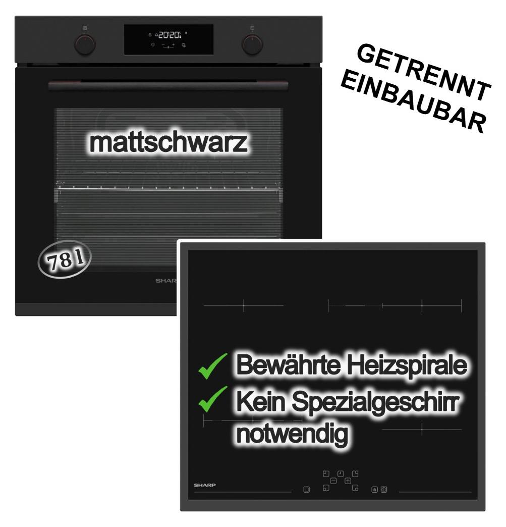 SHARP Herdset Backofen Turbo Heißluft Teleskopauszug+ Elektrokochfeld Bräterzone Zweikreis Kochzone