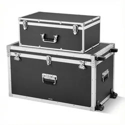 VEVOR 2 x Transportkoffer Aufbewahrungskoffer Aufbewahrungskiste Abschließbar, Große Aufbewahrungskiste (816 x 452 x 460 mm) mit Rollen & 3 Metallgriffen, Transportruhe mit Deckeln für Wohnung Schwarz