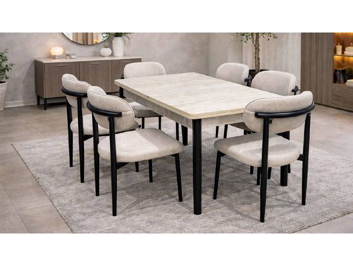 Xlmoebel Esszimmer-Set Esstisch 6x Stühle Stil modern beige komfortabel Esszimmer, (7-St., 1x Tisch, 6x Stühle)