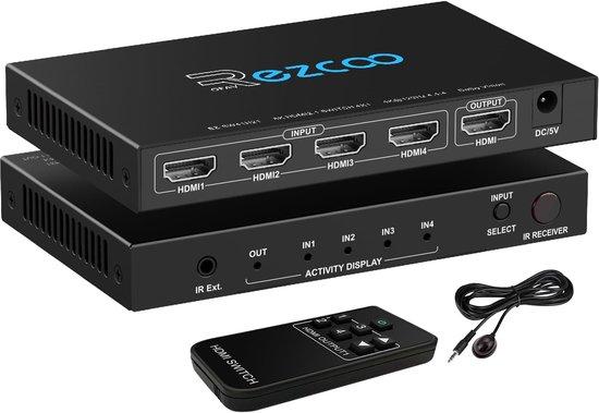 4K 120Hz HDMI 2.1 Switch 4x1, Audio-Extraktor, VRR, ALLM, HDCP2.3, ARC, HDR10+CEC, Optischer SPDIF-Ausgang und 3,5-mm-AUX-Audioausgang, HDMI-Automatischer Umschalter 4 IN 1 OUT, IR-Fernbedienung, Dolby Digital, EDID-Funktion