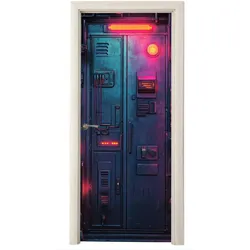 TÜRAUFKLEBER Tür - Futuristisch - Blau - Rosa - Neon Fototapete selbstklebend 80x205 cm - Türtapete