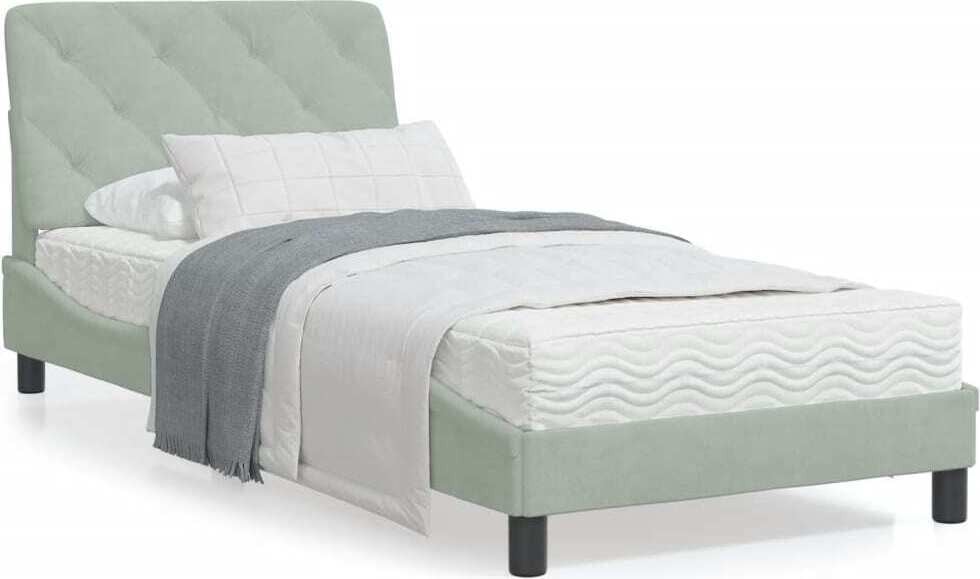 Prolenta Bedframe met LED-verlichting en matras, lichtgrijs, 90 x 190 cm, gestoffeerd