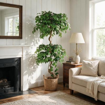 Kodotan sofa 6FT Artificial Ficus Tree in White Pot for Indoor Covered Outdoor Living Room Home Office Decor, 1pc/set