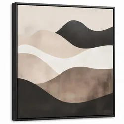 LEINWAND Bilder mit Rahmen - Abstrakt - Landschaft - Wellen - Cremefarben - 50x50