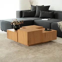 HOME DELUXE Couchtisch mit Schwebeeffekt NAYELI – 96 x 96 cm Hellbraun