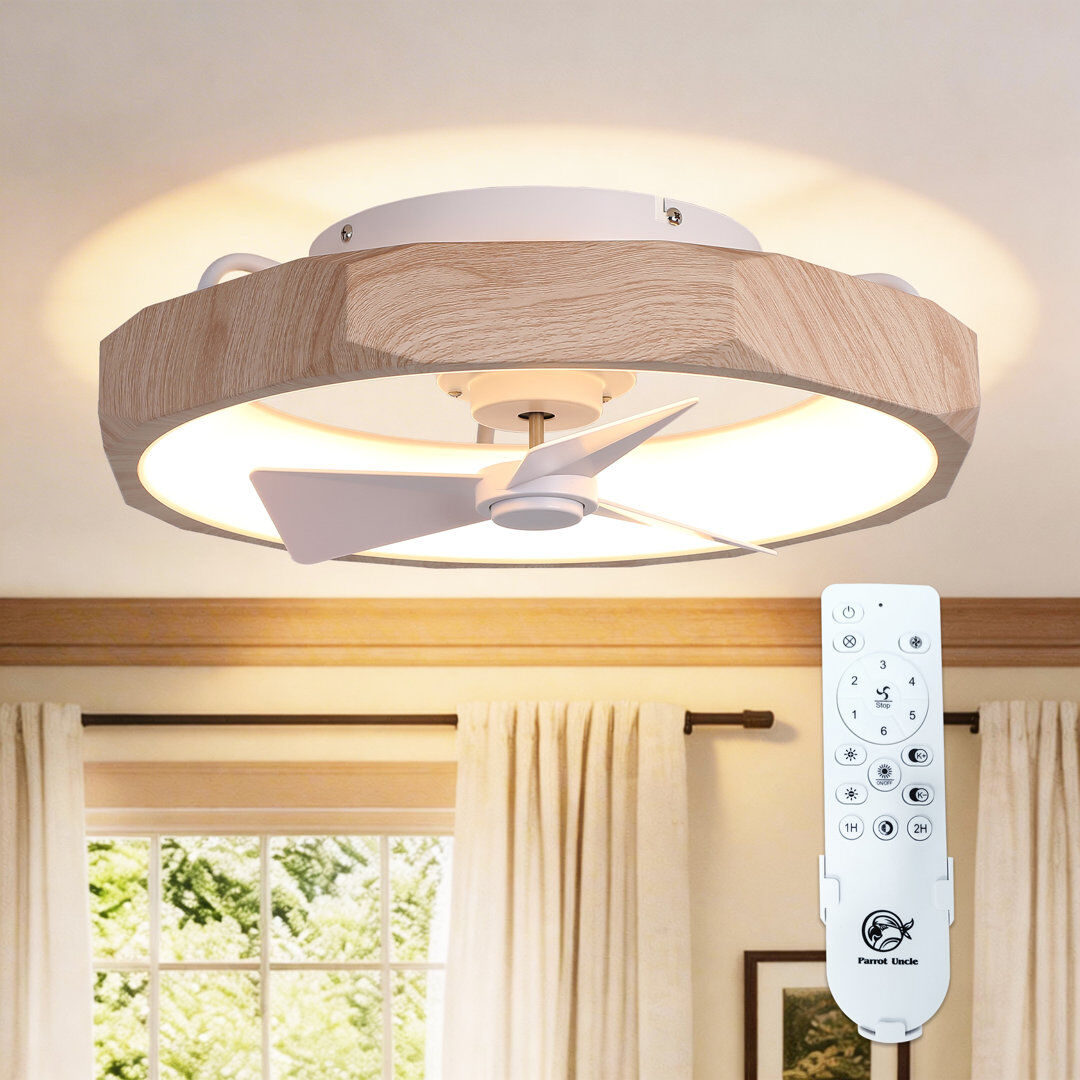 Metro Modern White & Wood Ceiling Fan Light, 48cm, Dimmable LED, 6 Speeds, Reversible, Bedroom