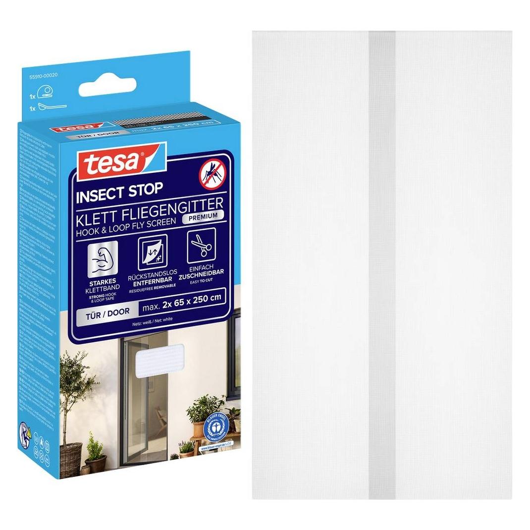 tesa Insektenschutz COMFORT für Fenster, mit Klettband, selbstklebend, ohne Bohren (65 x 250 cm) (55910-00020-00)