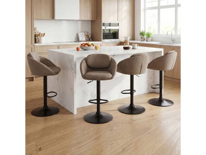 Wahson Tabouret de Bar Pivotant Lot de 4 Chaise de Bar en Chenille Chaise Cuisine Réglable Hauteur avec Double Dossier Marron