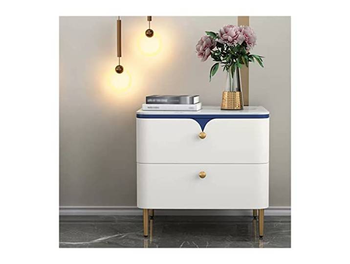 Nachttisch Nachttisch Moderne Nachttische mit goldenem Metallgriff Tischbeine Elegante und praktische Möbel an der Seite des Schlafzimmers(L45xD40xH51cm)