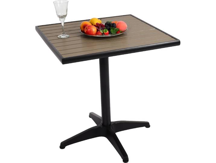 Gartentisch HWC-J95, Balkontisch Bistrotisch, Gastronomie Outdoor-Beschichtung Alu Holzoptik schwarz, grau