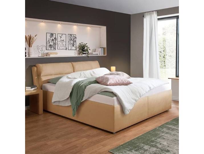 Polsterbett Cremona Microvelours mit Bettkasten 140x200cm Sand klassischer Stil,