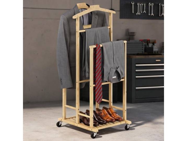 Outdoor Space Coat Racks and Stands featuring 19.7 x 16.1 x 41.3 in with Portant à vêtements sur roulettes en bambou chêne