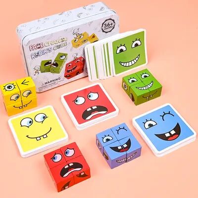 Smart Shopping Spot Wooden Educational Toys Gifts, Kid Board Game, Fun Challenge Face changing Building Blocks Cube, Parent child Interactiv Wooden Educational Toys Gifts, Kid Board Game, Fun Challenge Face changing Building Blocks Cube, Parent child Inte