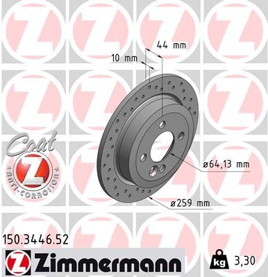 Zimmermann Bremsscheibe Sport Coat Z 150344652 Hinterachse Gelocht 259mm 10mm Für Mini
