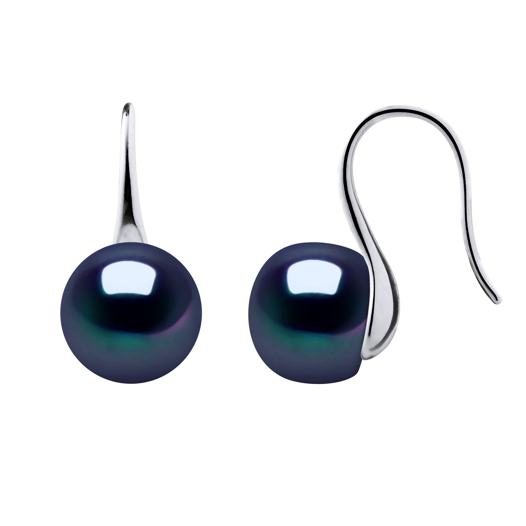 Oorbellen Hooks zoetwaterparels 9-10 mm Buttons Black 925