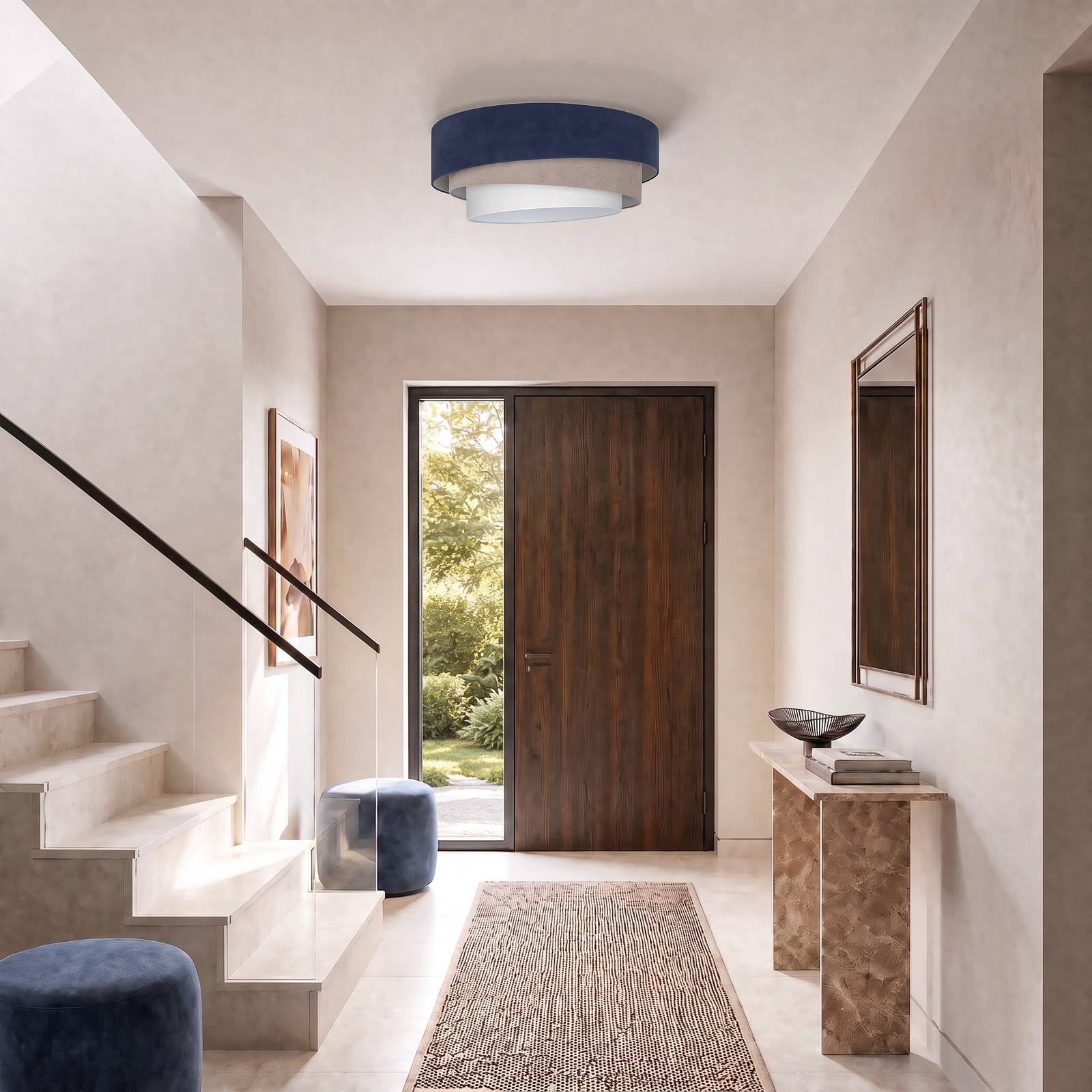 Deckenlampe Trio Duolla, blau, für Küche, Textil / Stoff / Seide, Junges Wohnen, Deckenlampe
