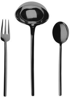Mepra 3-piece Stainless Steel w/PVD Titanium Coating Due Oro Nero Serving Set (Fork, Spoon, and Ladle)