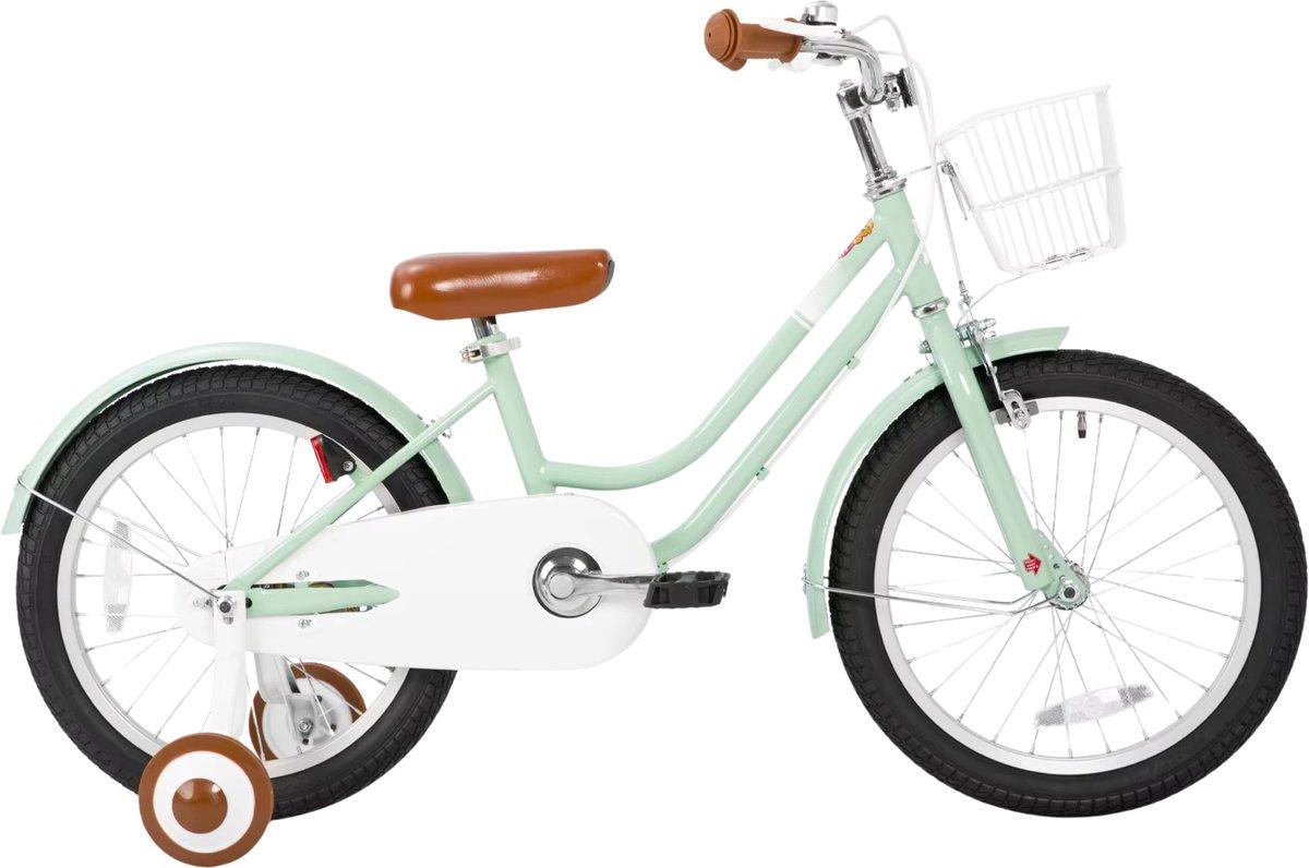 Kinderfahrrad 16 Zoll (41 cm) - Mit Stützrädern, Korb, Schutzblechen & Kettenschutz - Grün