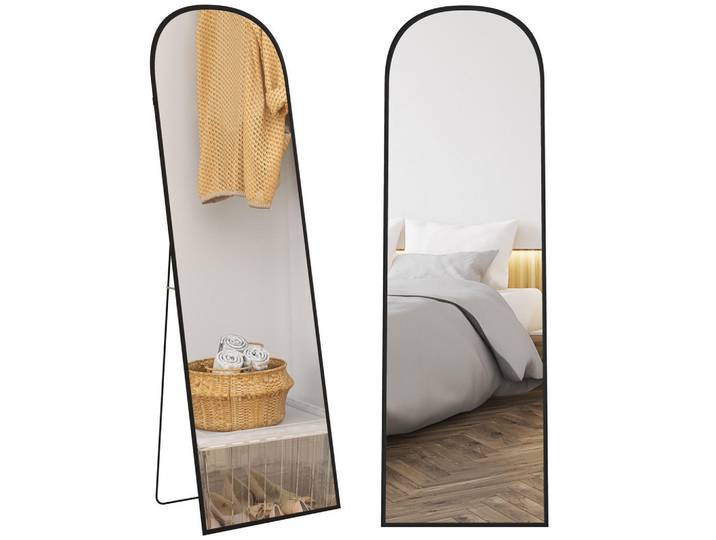 ComfortXL Standspiegel De-17916 mit LED & Fernbedienung Schwarz, Metall, 50x161.5x1.5 cm, Spiegel, Standspiegel