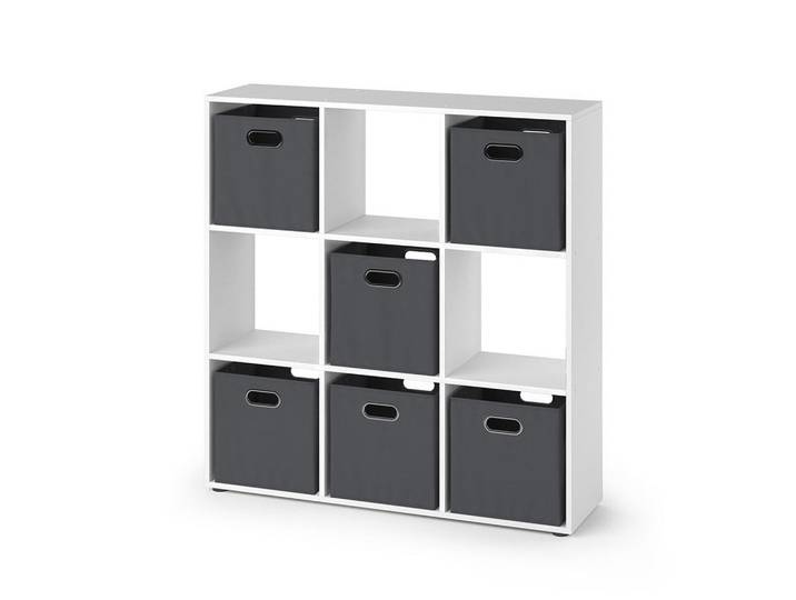 Vicco Raumteiler Nove Weiß 104 x 108 cm mit 6 Faltboxen, Holzwerkstoff, 9 Fächer, Rechteckig, 104x108x29 cm, Wohnzimmer, Raumteiler & Paravents, Raumteiler