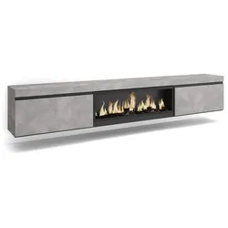 SKRAUT HOME Wohnzimmer-TV-Schrank, reichlich Stauraum, 267x35x45cm, großformatiger Fernseher, elektrischer XXL-Kamin, hängend, Farbe Zementgrau _ 488_23