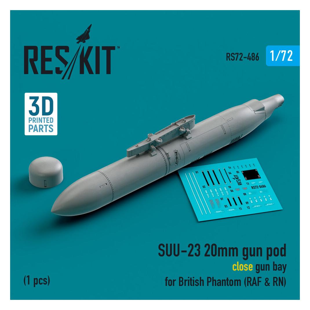 ResKit SUU-23 20mm gun pod (close gun bay) for British Phantom (RAF & RN) (1 pcs) (3D Printed) (RS72-0486)