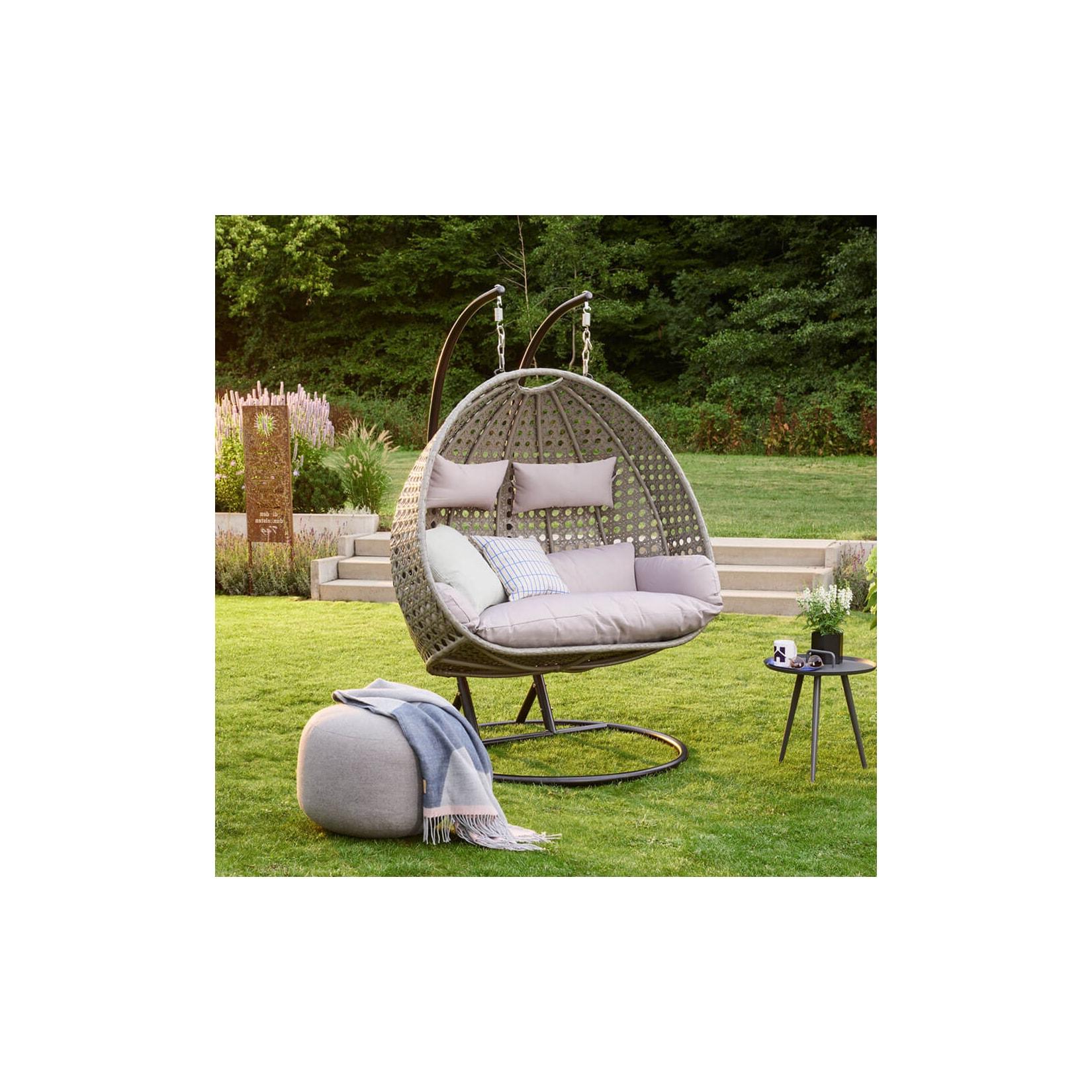 HOME DELUXE Polyrattan Hängesessel TWIN - Grau für 2 Personen