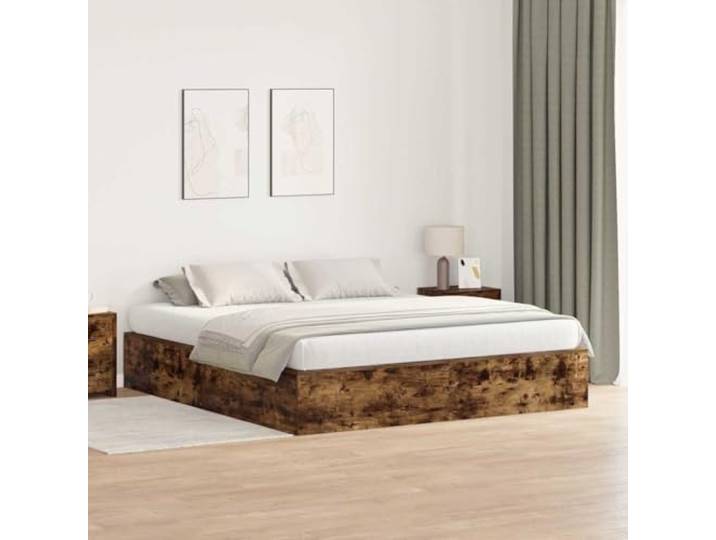 RJPLMFV Bettgestell mit Aufbewahrung, Eiche, Rauchgrau, 200 x 200 cm Massives Kiefernholz, Scharniertüren, Ledergriffe, modernes Design, für kleine Räume