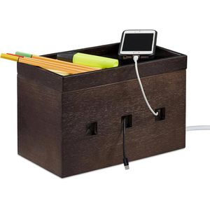Relaxdays Kabelbox 10024671, aus Bambus / Holz, dunkelbraun, 26 x 17 x 14 cm