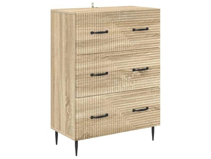 QINXIXINAIXI Schubladenschrank Sonoma-Eiche 66 x 34,5 x 89,5 cm Holzwerkstoff, Metallstangen-Griffe, Vintage-Style, rechteckiges Design, viele Schubladen, pflegeleicht