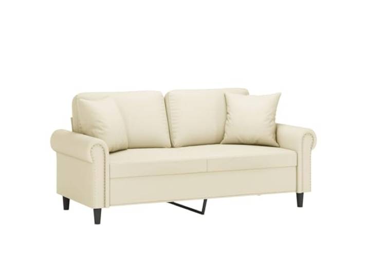 KTHLBRH 2-Sitzer-Sofa mit Kissen, Creme, 140 cm, aus Kunstleder Gestell aus robustem Metall, Füllung aus Schaumstoff, leicht zu reinigen, 2 Kissen im Lieferumfang enthalten