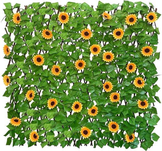 Famanu Balkonschirm - Ausziehbares Design mit Sonnenblumen - 114x30cm